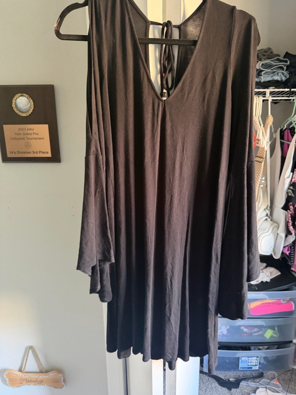 American Eagle Outfitters Black Long Sleeve V-Neck Flowing Tunic Dress
